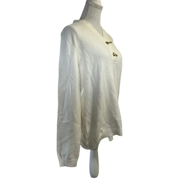 White Karen Scott Sweater Gold Large Hook and Eye Buckle Detail Large Cotton - Picture 3 of 7